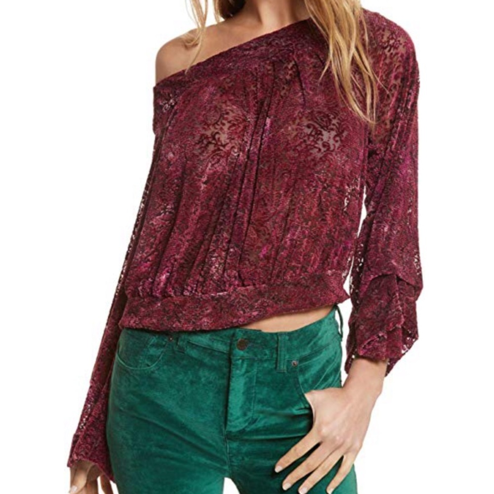 Free People OTS velvet lace top - Picture 2 of 8